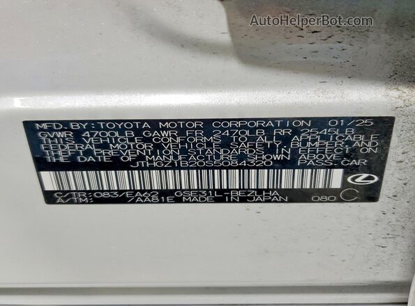 JTHGZ1B20S5084320 2025 LEXUS IS White Widok naklejki z numerem VIN