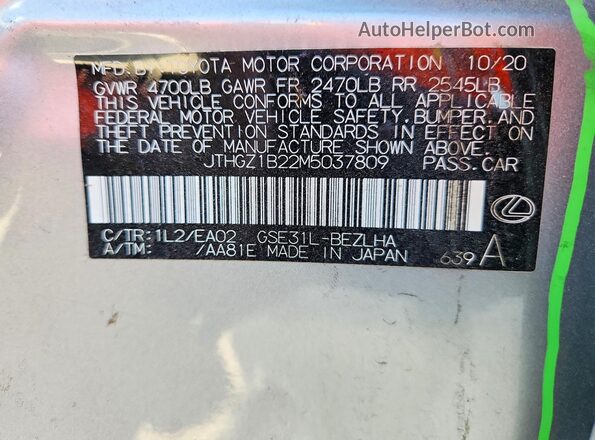 JTHGZ1B22M5037809 2021 LEXUS IS Silver VIN sticker view