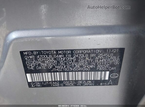 JTHGZ1B23N5049260 2022 LEXUS IS 350 Champagne Vista del compartimento del motor