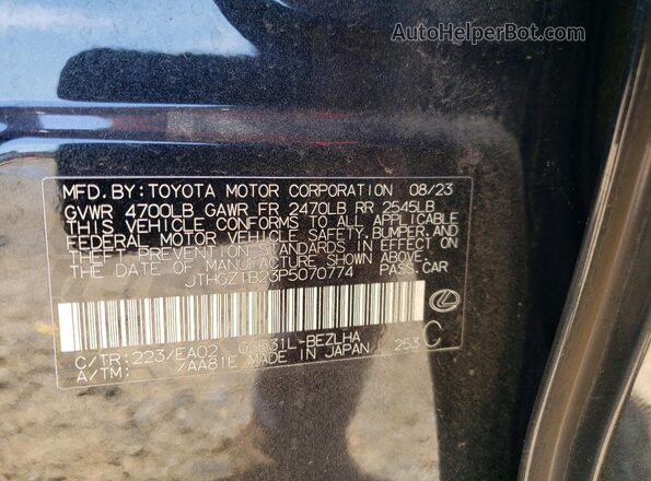 JTHGZ1B23P5070774 2023 LEXUS IS Black Vista de la etiqueta del VIN
