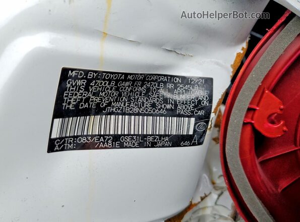 JTHGZ1B28N5050646 2022 LEXUS IS White VIN կոդի պիտակի տեսք