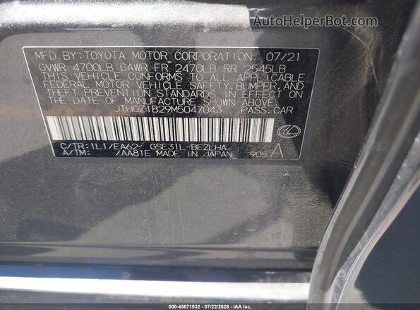 JTHGZ1B29M5047043 2021 LEXUS IS 350 Серый Вид подкапотного пространства