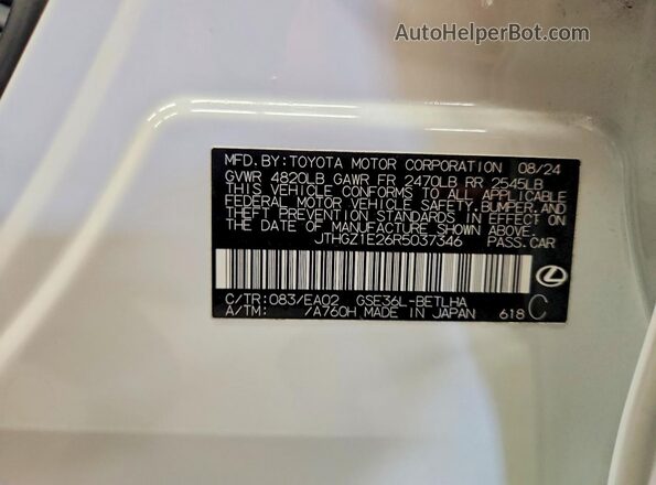 JTHGZ1E26R5037346 2024 LEXUS IS White Вид наклейки з VIN-кодом