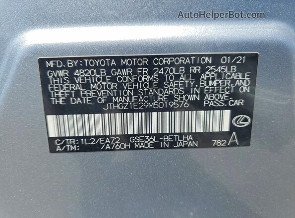 JTHGZ1E29M5019576 2021 LEXUS IS Серебряный Вид наклейки с VIN-кодом