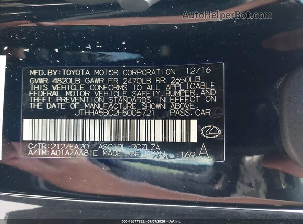 JTHHA5BC2H5005721 2017 LEXUS RC 200T Black Widok komory silnika