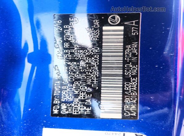 JTHHP5BC4H5006190 2017 LEXUS RC Blue Vista del compartimento del motor