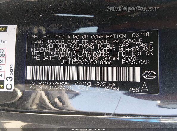 JTHHZ5BC2J5018466 2018 LEXUS RC 350 Black ძრავის განყოფილების ხედი