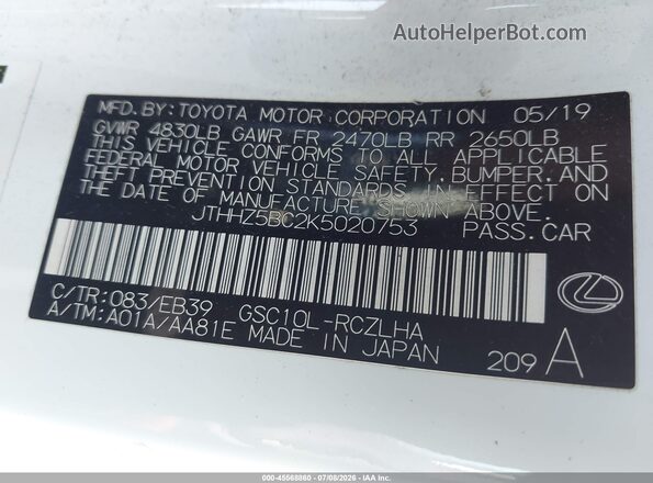 JTHHZ5BC2K5020753 2019 LEXUS RC 350 White Вид підкапотного простору