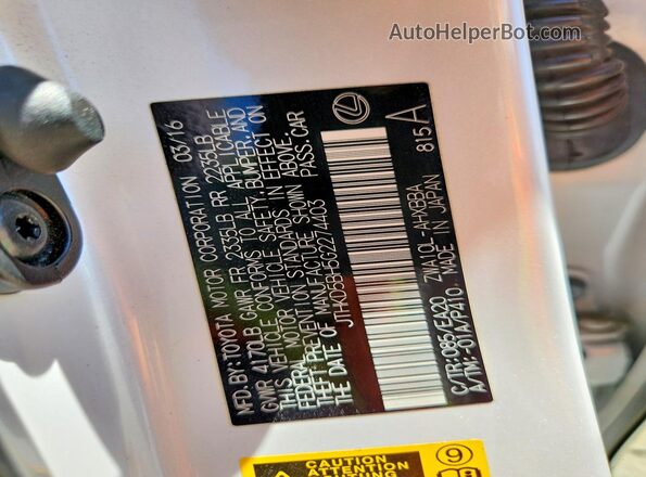 JTHKD5BH5G2274403 2016 LEXUS CT White Вид наклейки з VIN-кодом