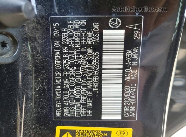 JTHKD5BH6G2255505 2016 LEXUS CT Black Vista interior de 360 grados