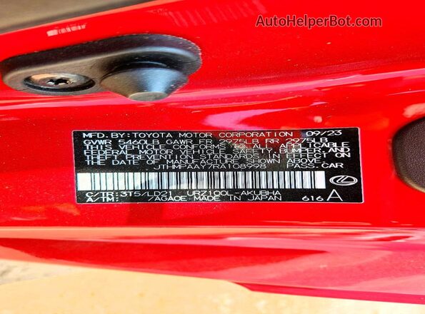 JTHMPAAY7RA108998 2024 LEXUS LC Красный Вид наклейки с VIN-кодом