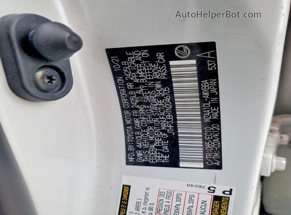 JTHP3JBH1N2046705 2022 LEXUS UX White Widok naklejki z numerem VIN