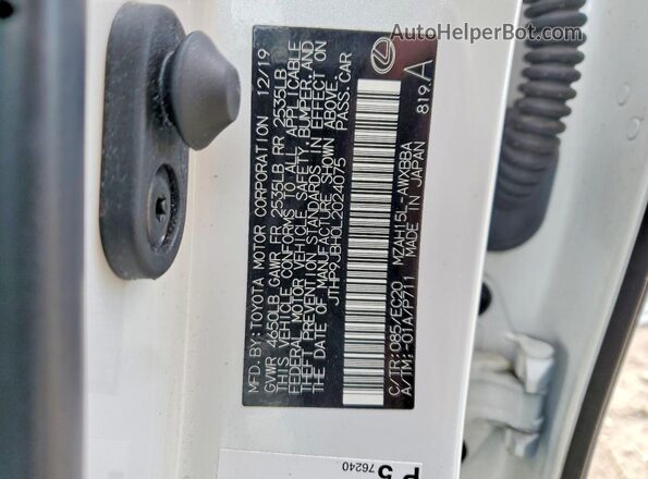 JTHP9JBH0L2024075 2020 LEXUS UX White VIN կոդի պիտակի տեսք