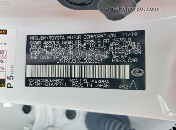 JTHR9JBHXL2023251 2020 LEXUS UX White VIN կոդի պիտակի տեսք