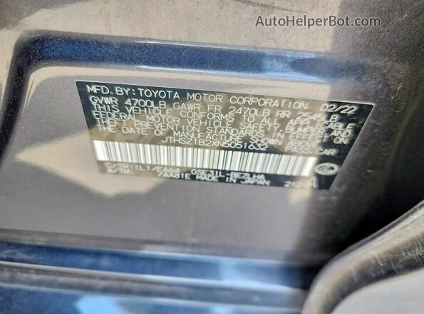 JTHSZ1B2XN5051632 2022 LEXUS IS Gray VIN sticker view
