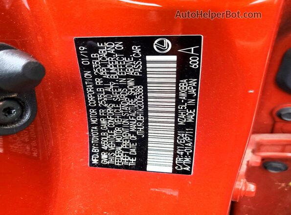 JTHU9JBH1K2005388 2019 LEXUS UX Orange Widok komory silnika