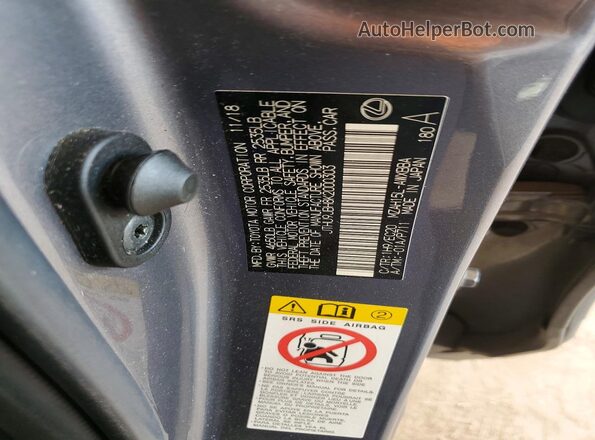 JTHU9JBH8K2000303 2019 LEXUS UX Gray Widok naklejki z numerem VIN