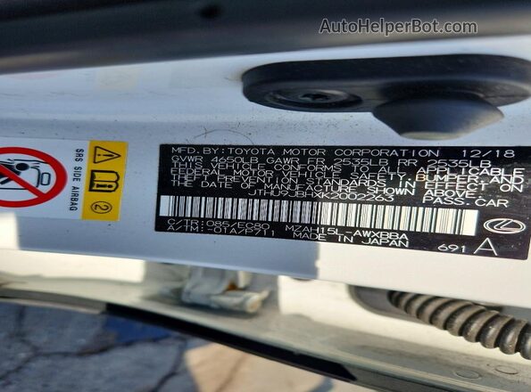 JTHU9JBHXK2002263 2019 LEXUS UX White Vista de la etiqueta del VIN