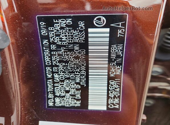 JTHU9JBHXK2019760 2019 LEXUS UX Brown Շարժիչի բաժամունքի տեսք