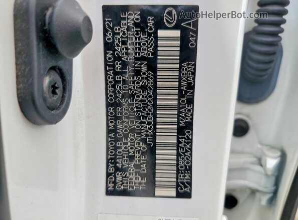 JTHX3JBH2M2042869 2021 LEXUS UX White Вид наклейки з VIN-кодом