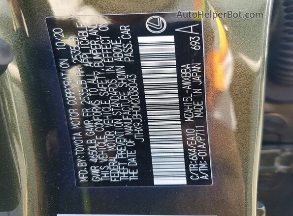 JTHX9JBH0M2038043 2021 LEXUS UX Green VIN sticker view