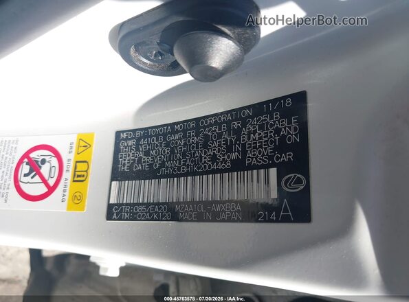 JTHY3JBH1K2004468 2019 LEXUS UX 200 White Շարժիչի բաժամունքի տեսք