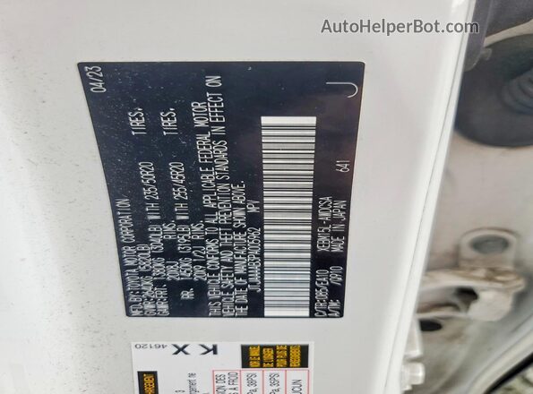 JTJAAAAB3PA005962 2023 LEXUS RZ White VIN კოდის სტიკერის ხედი