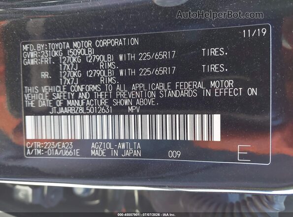 JTJAARBZ8L5012631 2020 LEXUS NX 300 Black ძრავის განყოფილების ხედი