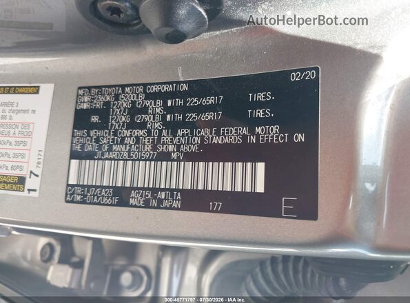 JTJAARDZ8L5015977 2020 LEXUS NX 300 Gray Widok komory silnika