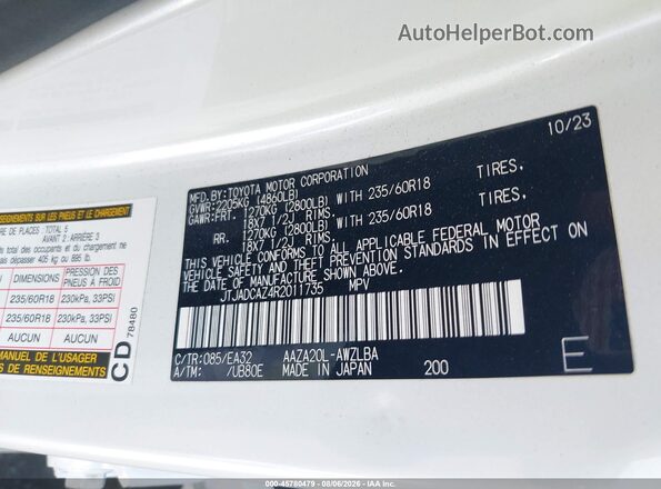 JTJADCAZ4R2011735 2024 LEXUS NX 250 White Widok komory silnika