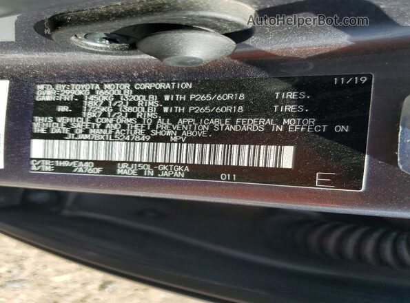JTJAM7BX1L5247849 2020 LEXUS GX Charcoal Widok komory silnika