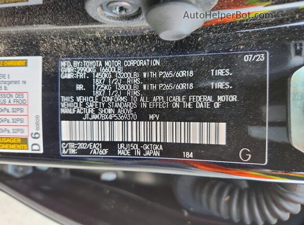 JTJAM7BX4P5369370 2023 LEXUS GX Black VIN sticker view