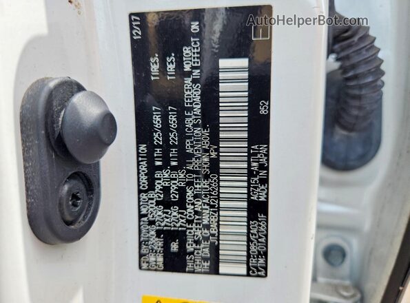 JTJBARBZ1J2162650 2018 LEXUS NX White VIN կոդի պիտակի տեսք