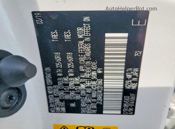 JTJBARBZ4K2211843 2019 LEXUS NX White Vista de la etiqueta del VIN
