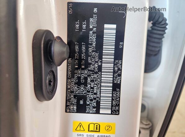 JTJBARBZ6G2082656 2016 LEXUS NX White VIN კოდის სტიკერის ხედი