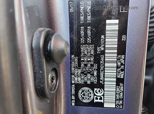 JTJBARBZ7H2135463 2017 LEXUS NX Gray Vista de la etiqueta del VIN