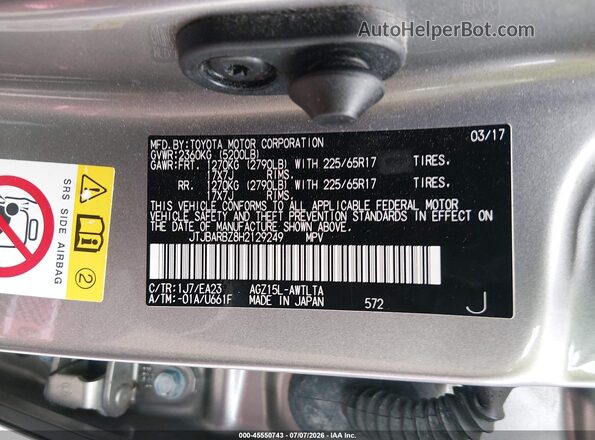 JTJBARBZ8H2129249 2017 LEXUS NX 200T Gray Вид підкапотного простору