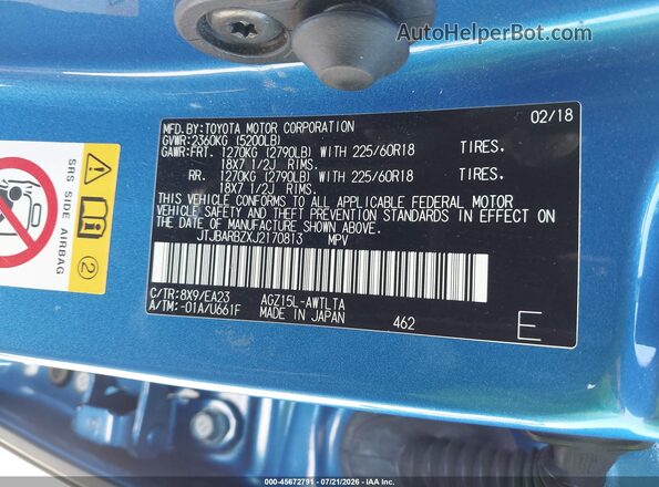 JTJBARBZXJ2170813 2018 LEXUS NX 300 Blue Vista del compartimento del motor