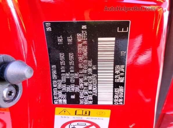 JTJBZMCA1K2039758 2019 LEXUS RX Burgundy Vista de la etiqueta del VIN