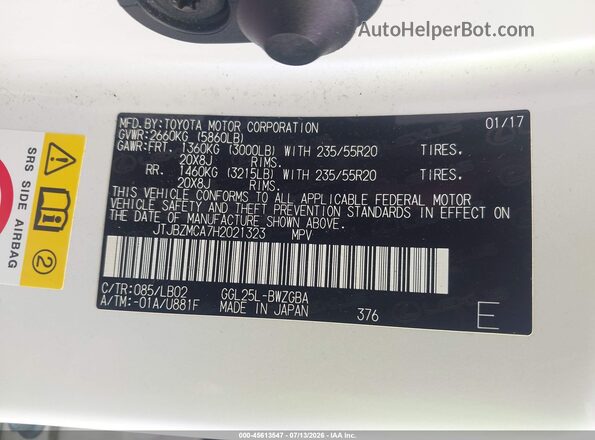 JTJBZMCA7H2021323 2017 LEXUS RX 350 White Engine compartment view