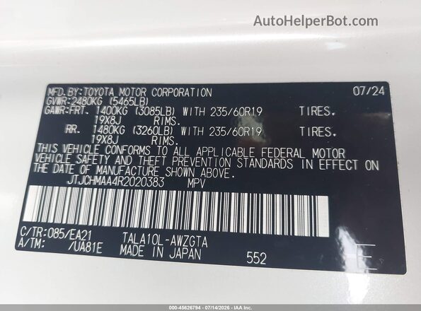 JTJCHMAA4R2020383 2024 LEXUS RX 350 White Widok komory silnika