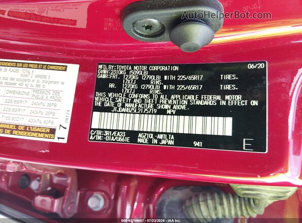 JTJDARBZ5L2175719 2020 LEXUS NX 300 Red ძრავის განყოფილების ხედი