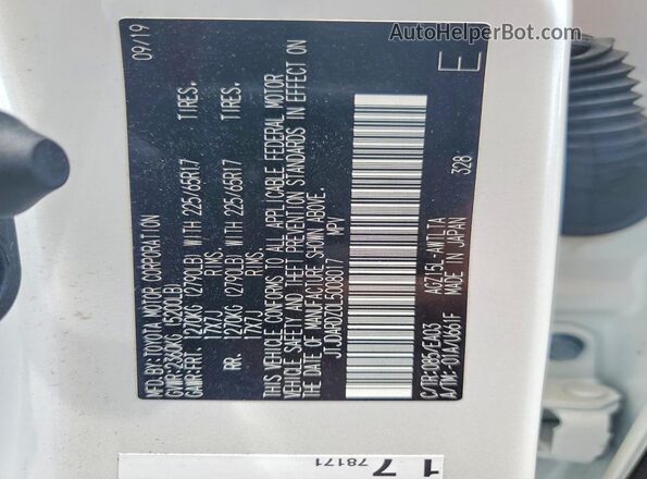 JTJDARDZ0L5008017 2020 LEXUS NX White Вид наклейки з VIN-кодом