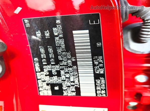 JTJDARDZ1L5011184 2020 LEXUS NX Red VIN sticker view