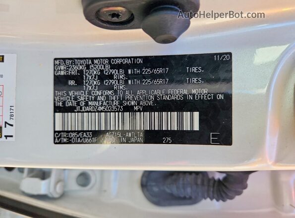 JTJDARDZ4M5023573 2021 LEXUS NX White VIN კოდის სტიკერის ხედი