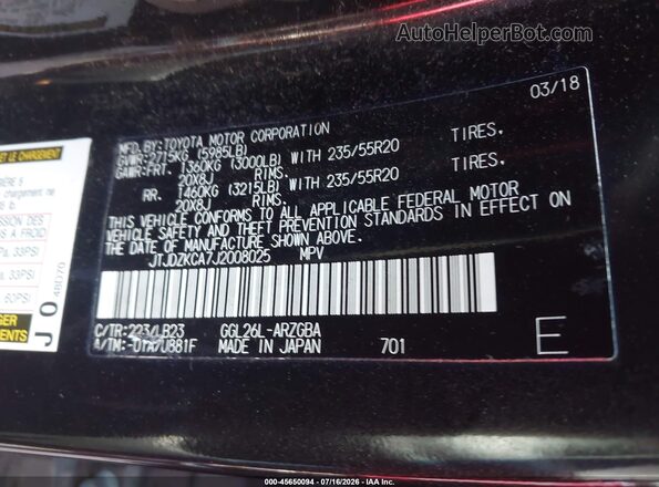 JTJDZKCA7J2008025 2018 LEXUS RX 350L Black Вид підкапотного простору
