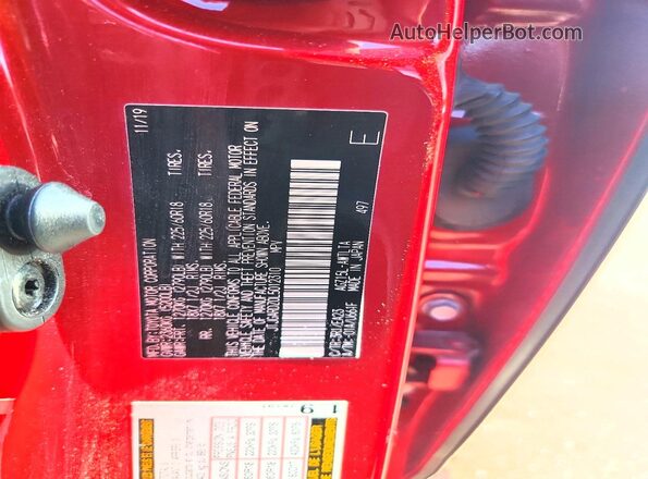 JTJGARDZ0L5012310 2020 LEXUS NX Red Vista de la etiqueta del VIN
