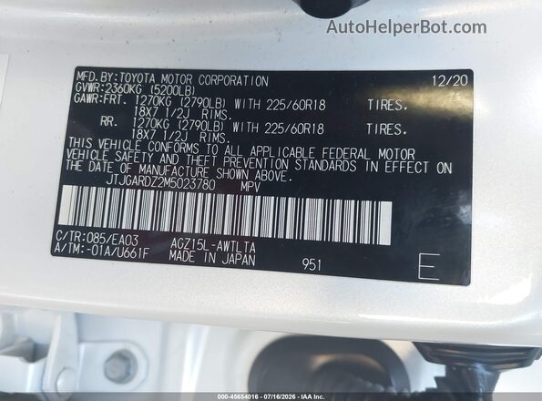 JTJGARDZ2M5023780 2021 LEXUS NX 300 White Engine compartment view