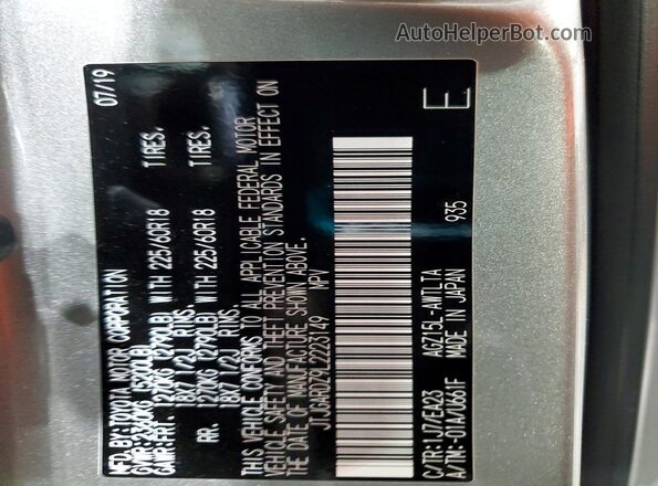 JTJGARDZ9L2223149 2020 LEXUS NX Silver Vista de la etiqueta del VIN