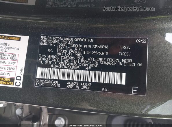 JTJGKCEZ1N2008859 2022 LEXUS NX 350H Green Vista del compartimento del motor